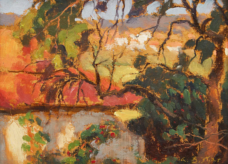 Antoine Bittar, A Red Rooftop, oil on masonite