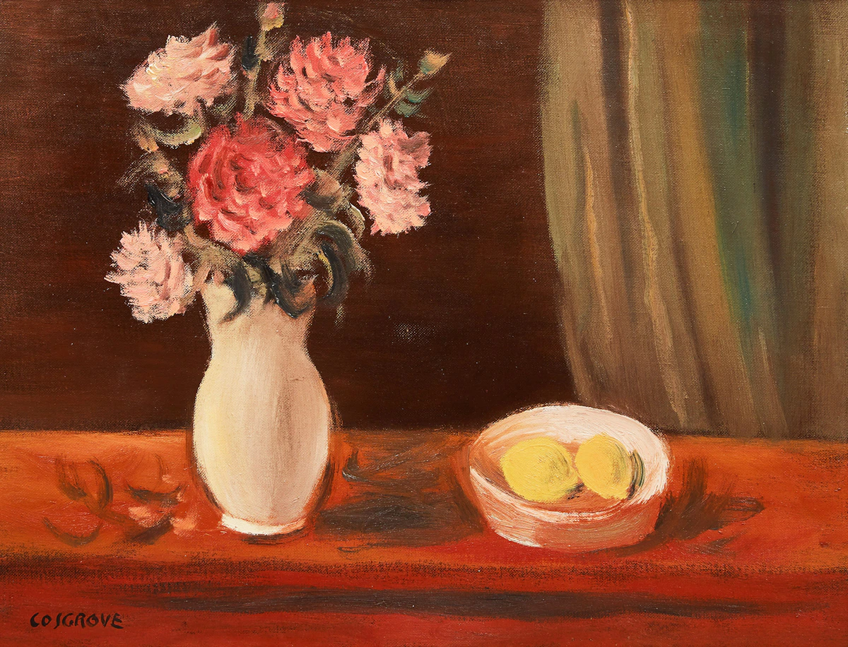 Stanley Morel Cosgrove, Still Life with Flowers, oil on canvas board
