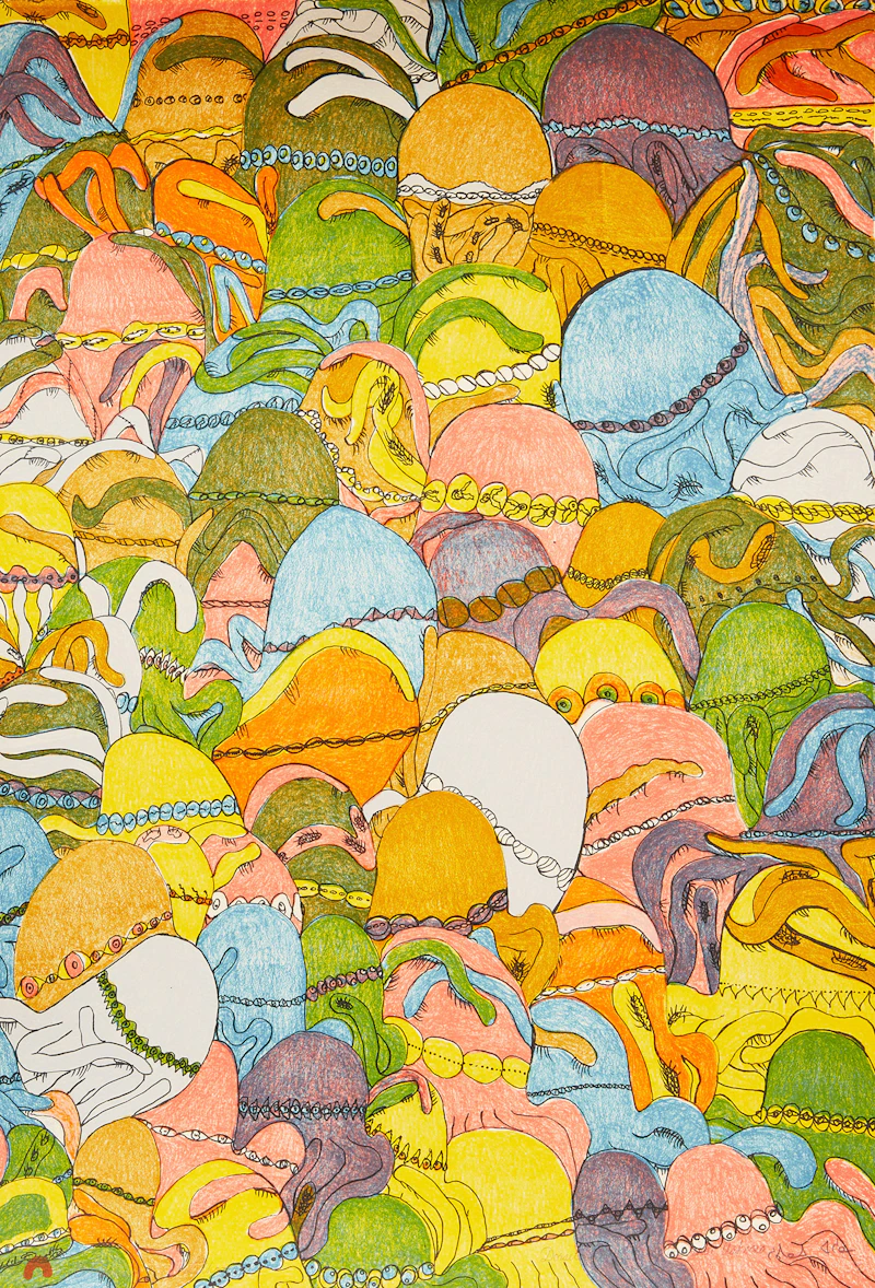 Shuvinai Ashoona, Octopuses, colour lithograph