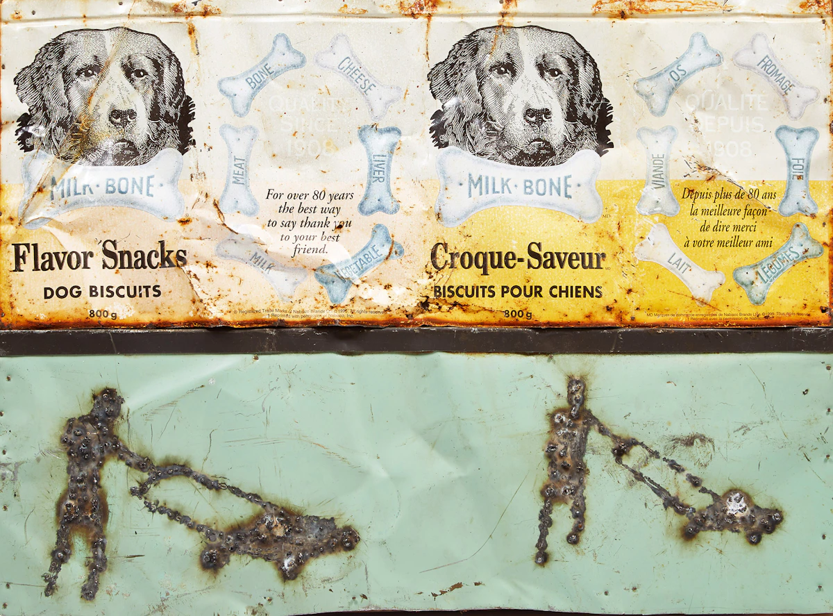 Scott Griffin, Dog Day, recycled biscuit tin altered with hammer and blowtorch, 2002