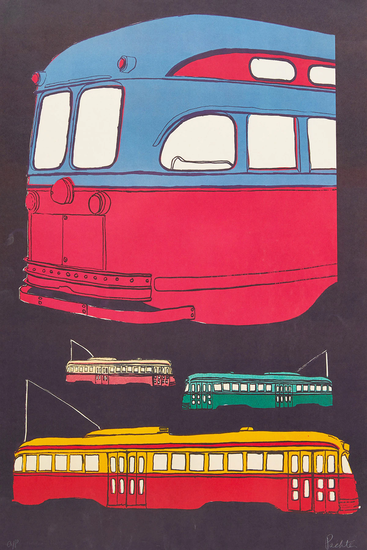 Charles Pachter, Streetcars; Centre Island Express, two colour serigraphs