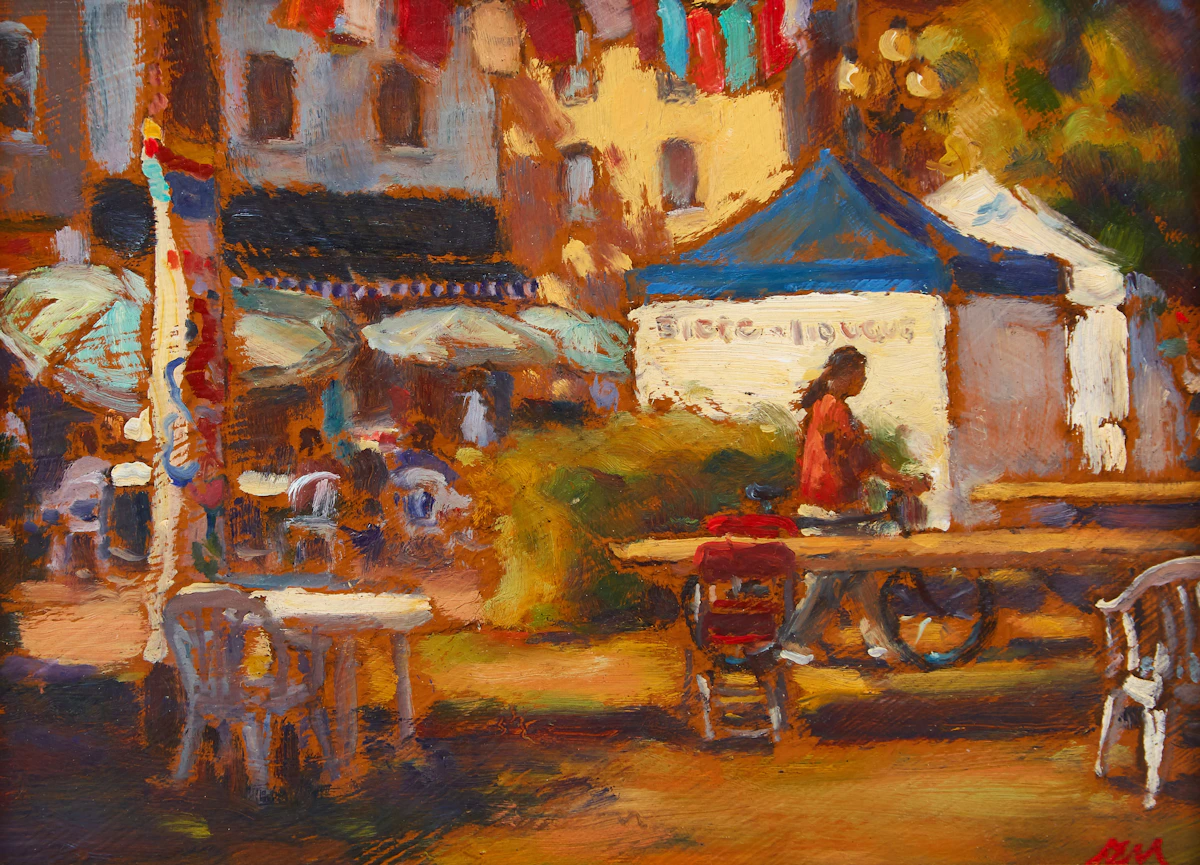 Richard Montpetit, Ambiance foraine , oil on board, 2002
