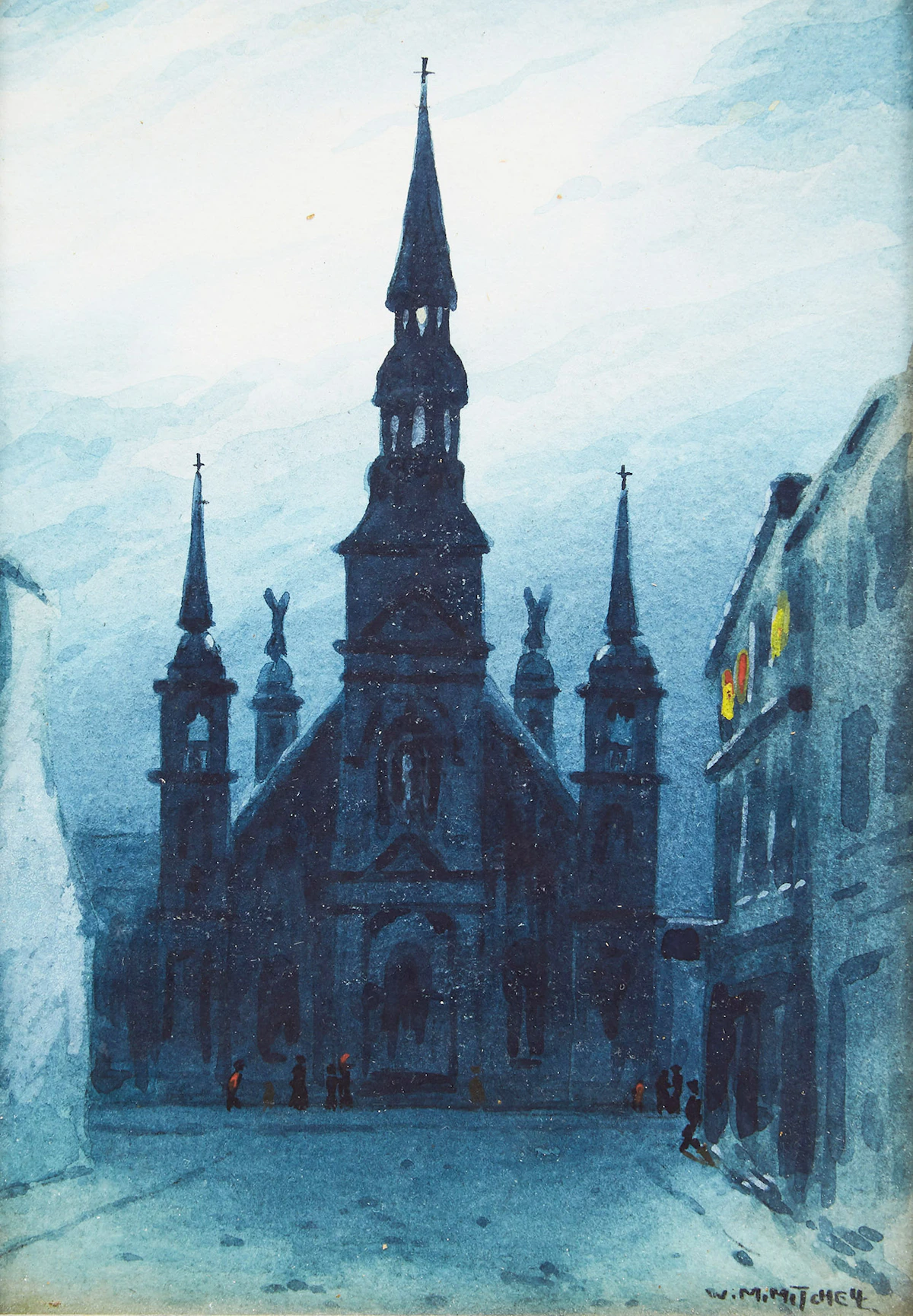Willard Morse Mitchell, A View by Moonlight of the Famous Old Church of Bonsecour, Montreal, P.Q., watercolour