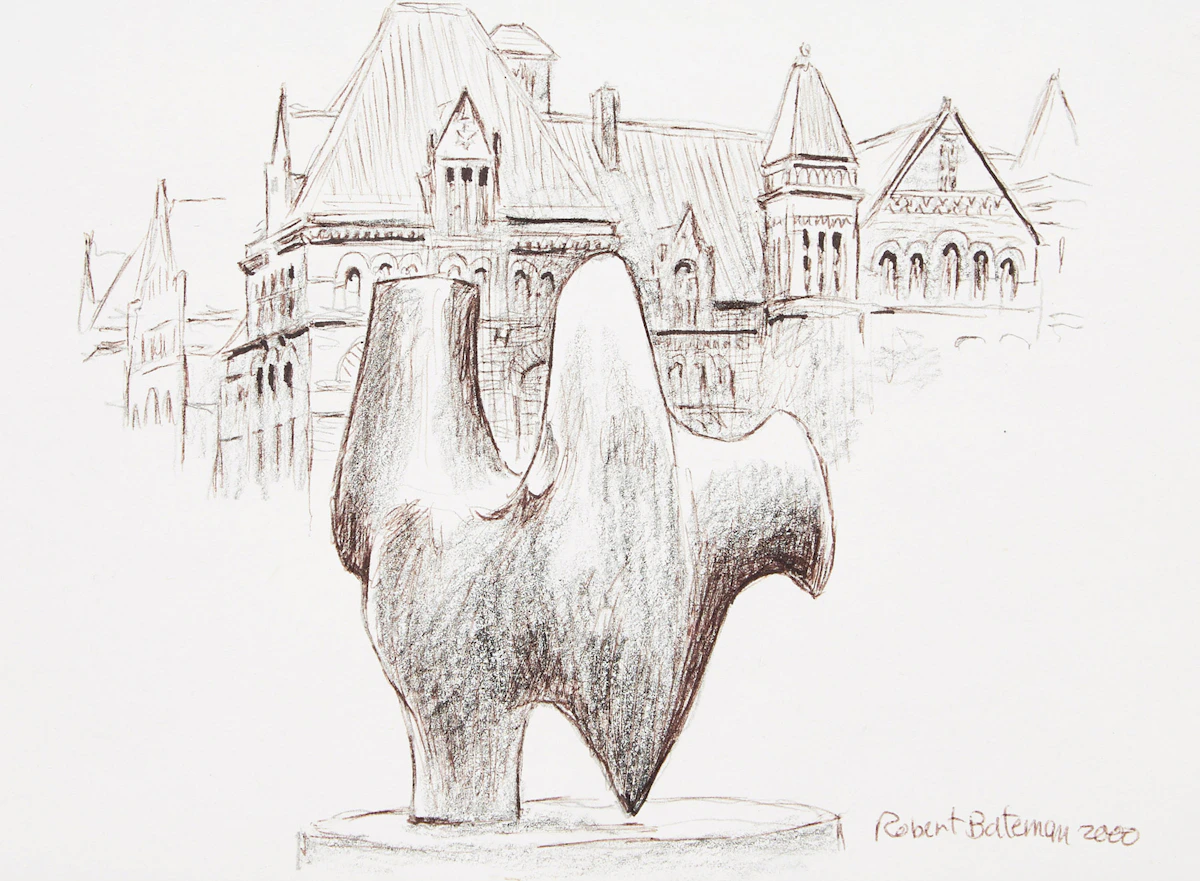 Robert Bateman, Nathan Phillips Square, pencil and ink on paper, 2000