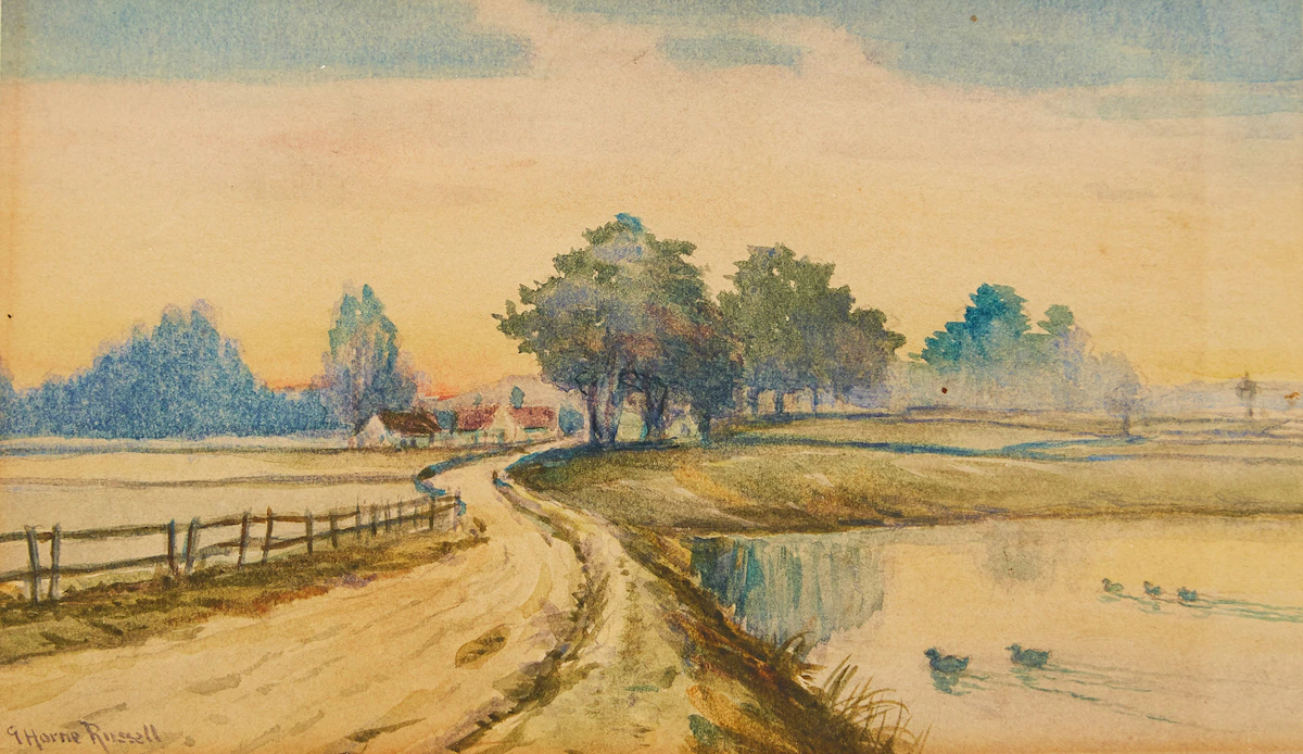George Horne Russell, Road into Town, watercolour