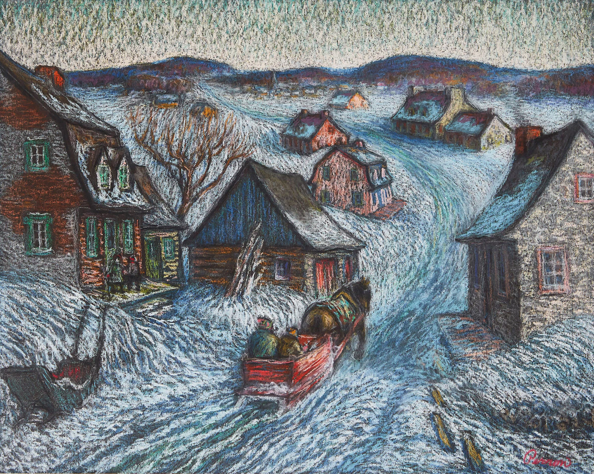 Louis Paul Perron, Village in Winter, pastel on paper