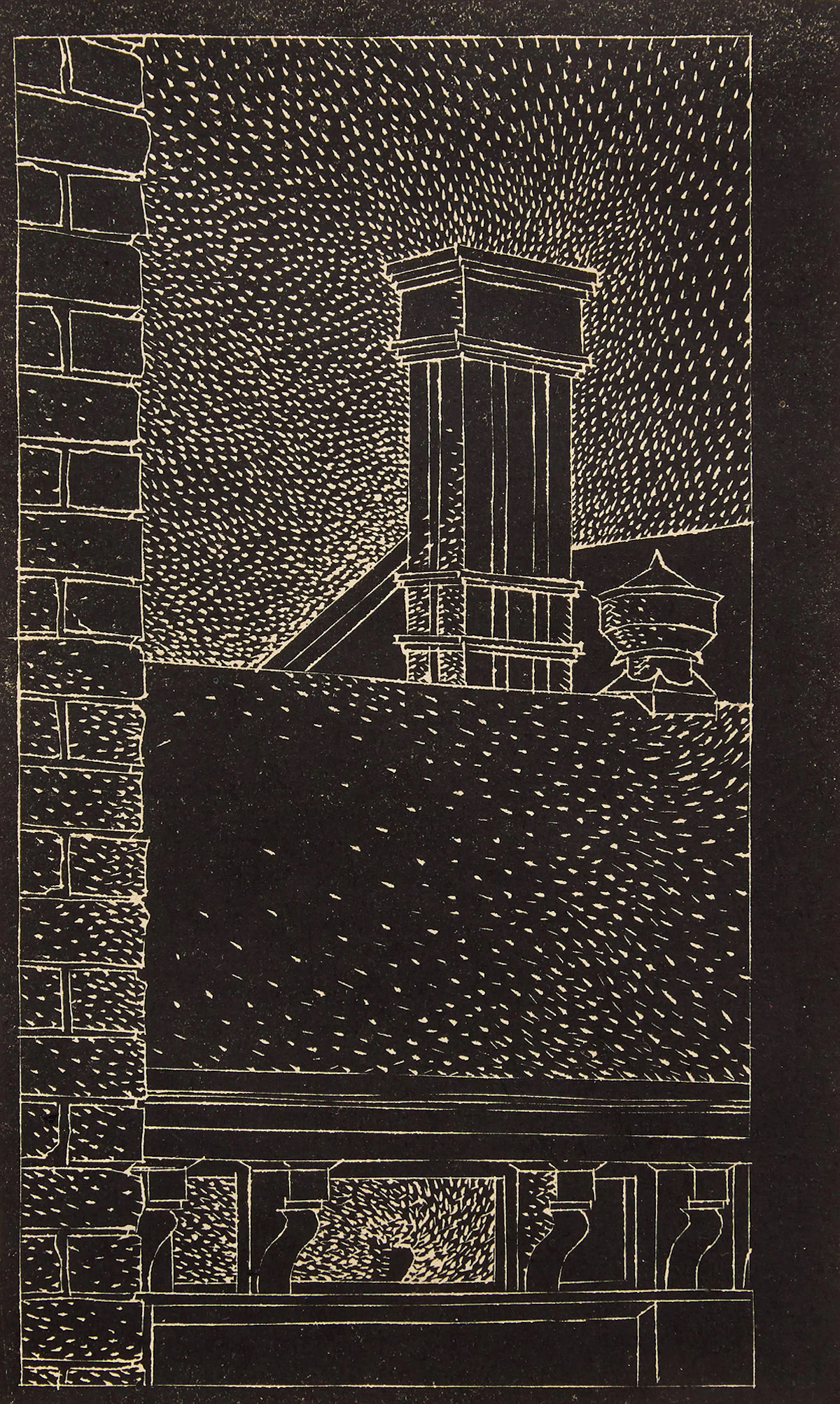 Lionel LeMoine FitzGerald, Arts Buildings, University of Manitoba, linocut, 1941