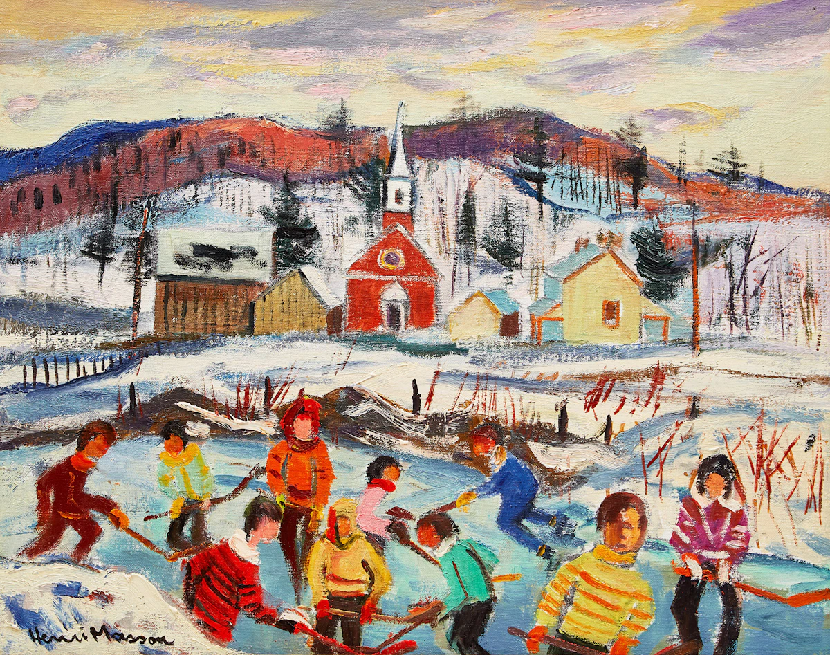 Henri Leopold Masson, Patineurs, Masham, Quebec, oil on canvas