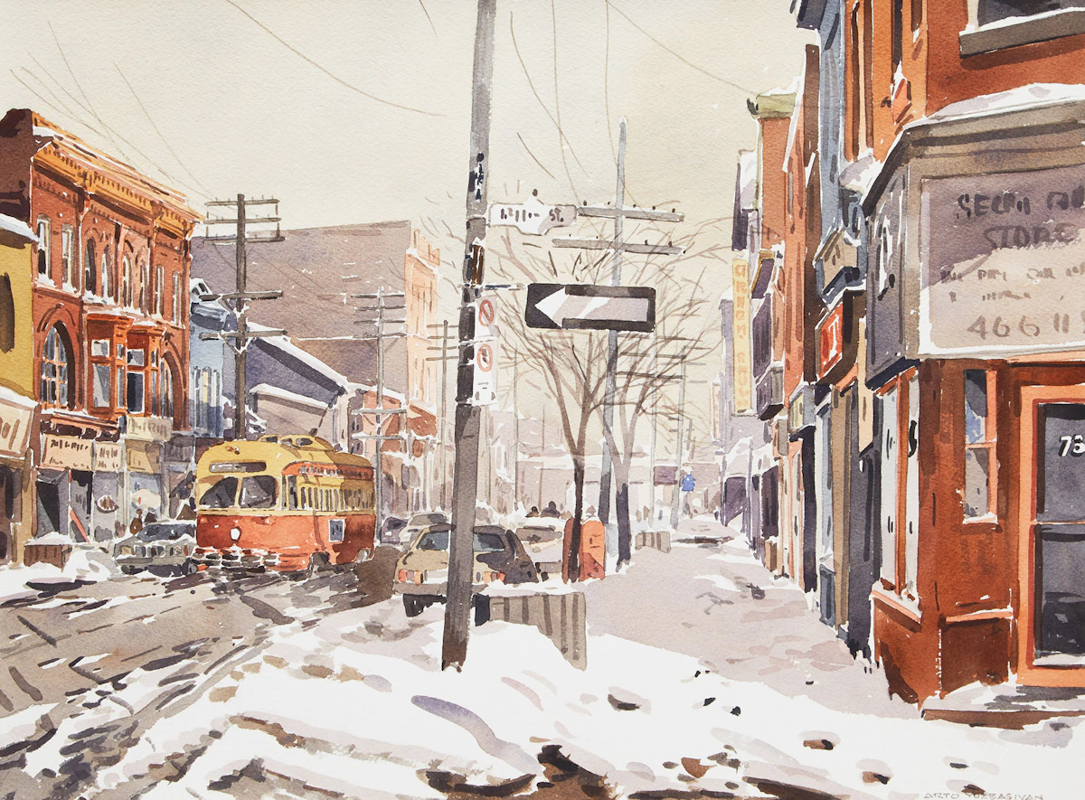 Arto Yuzbasiyan, Queen Street East, Toronto, watercolour