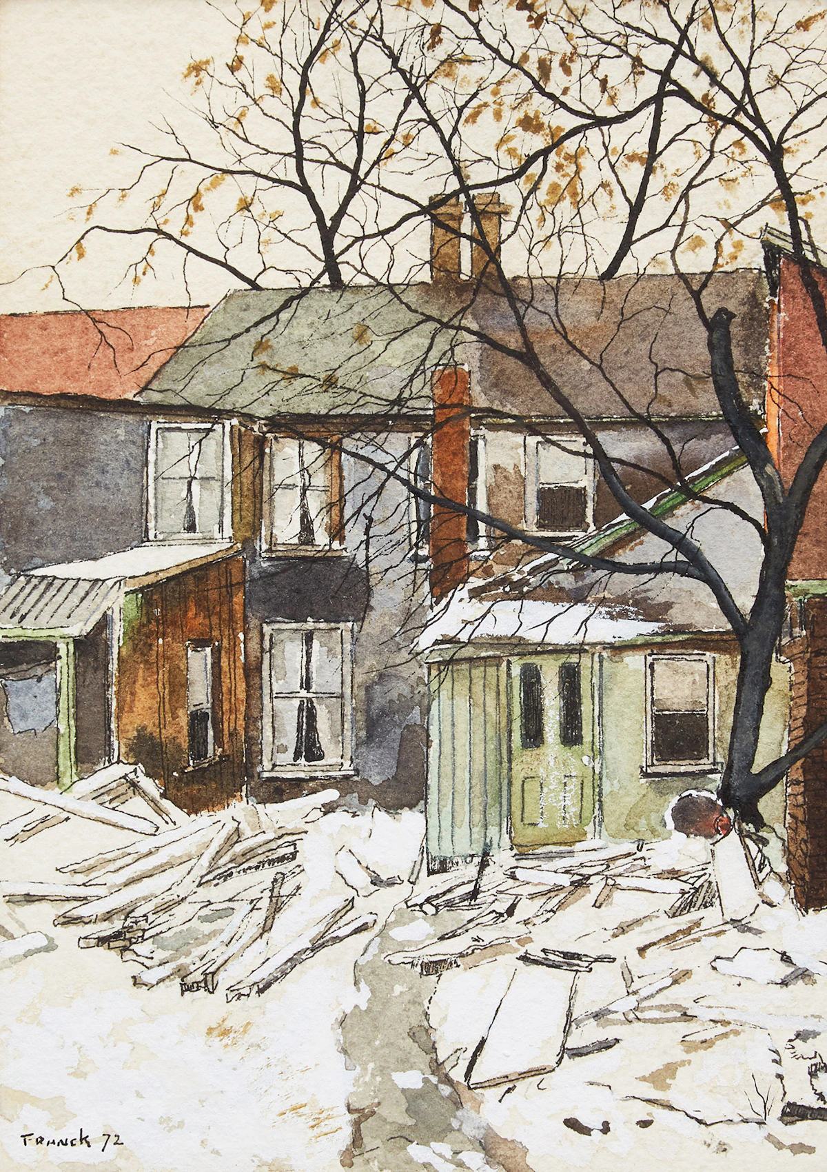 Albert Jacques Franck, Behind Grange Ave., ink and watercolour on paper, 1972