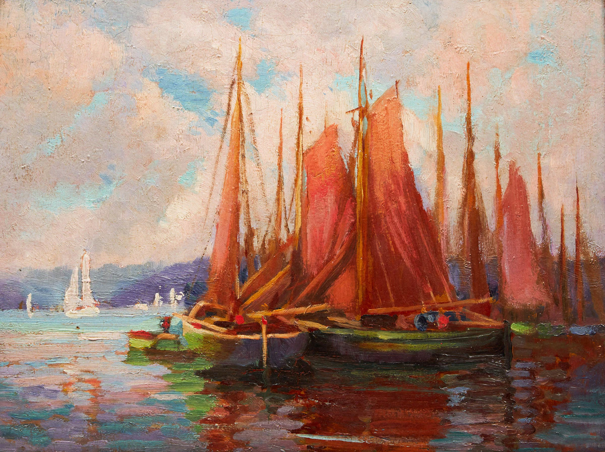 Emily Louise Orr Elliott, Harbour Scene, oil on board