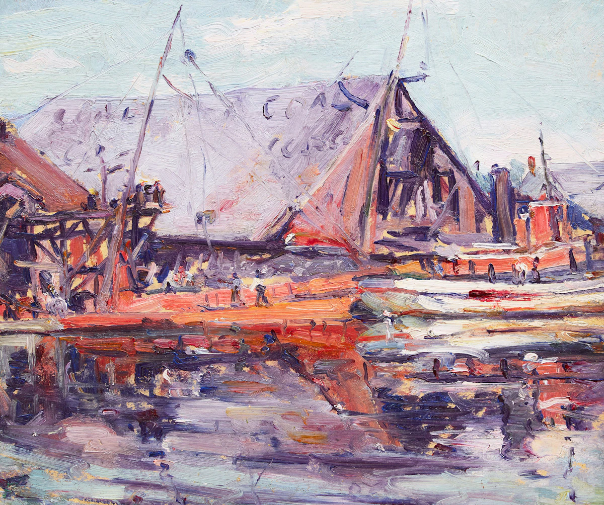 Manly Edward MacDonald, Coal Schooners, Kingston Harbour, oil on board