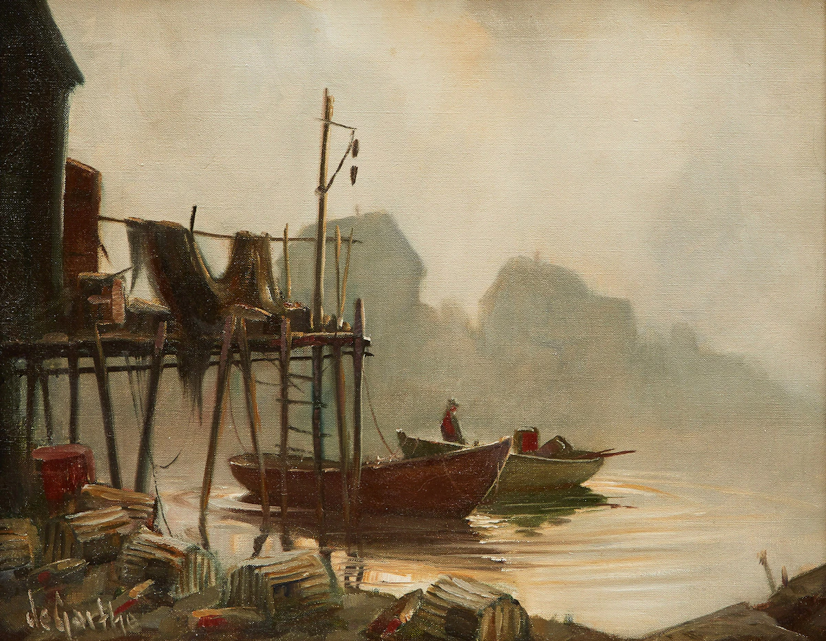 William Edward deGarthe, Misty Cove (Peggy’s Cove, Nova Scotia), oil on canvas, 1965