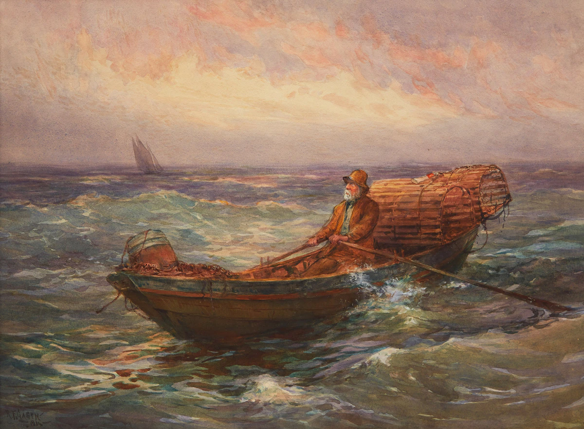 Robert Ford Gagen, The Lobster Trapper, watercolour, 1914