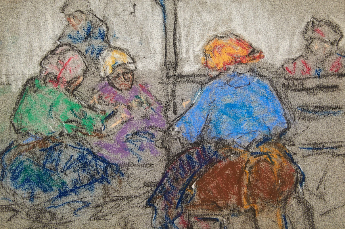 Manly Edward MacDonald, The Market Places, Chartres, crayon, circa 1921