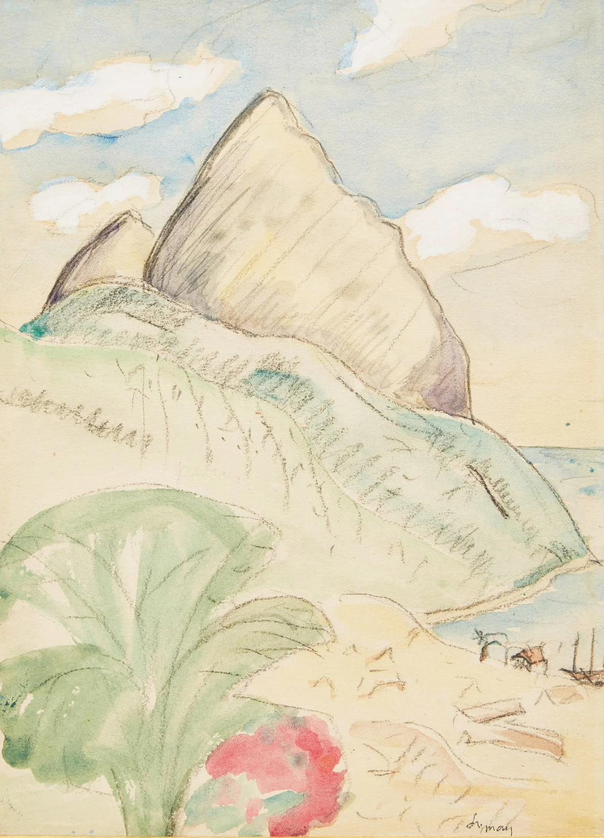 John Goodwin Lyman, The Sisters, St. Lucia, WI. (Le Pitons), watercolour and pencil