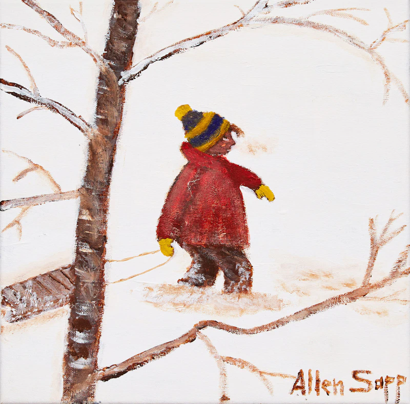 Boy with Toboggan by Allen Sapp