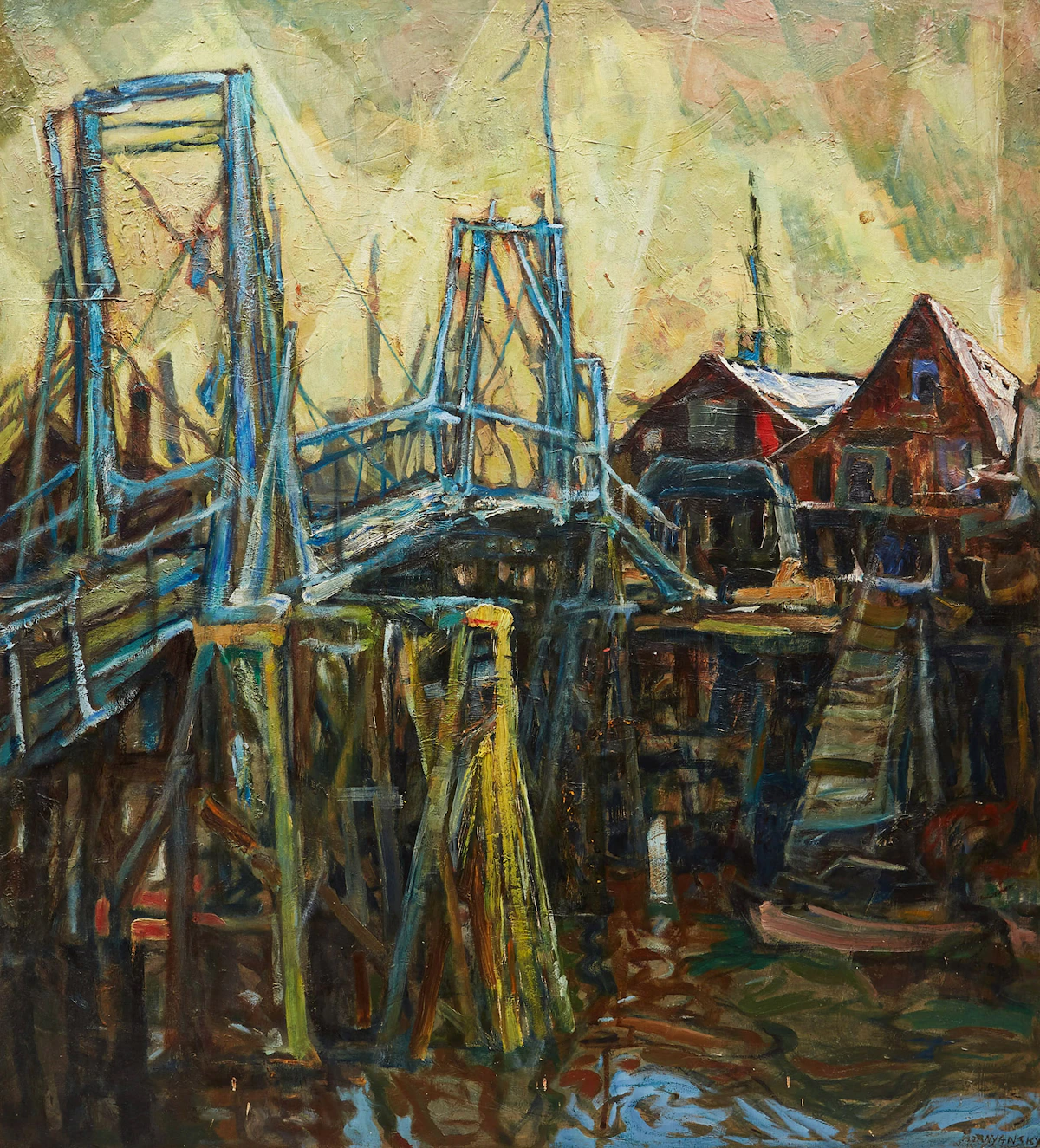 Nicholas Hornyansky, Harbour Scene, oil on board