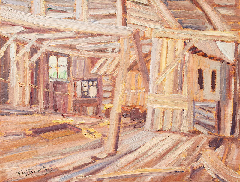 Inside View- Old Lumber Mill near Aylen Lake, Ont by Ralph Wallace Burton