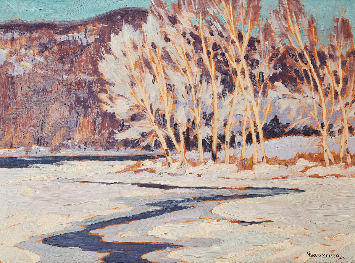 Adolphus George Broomfield, Frost on Birch Trees, oil on board, 1933