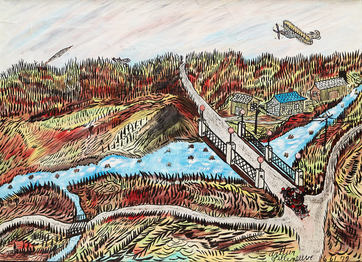 Arthur Villeneuve, Pont de la rivière Langevin, oil on canvas, 1972