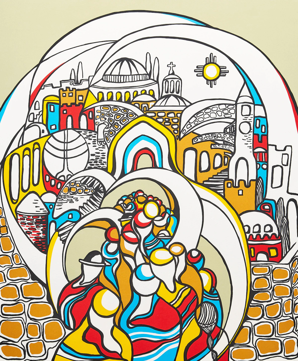 Daphne Odjig, Faiths of Jerusalem, colour serigraph