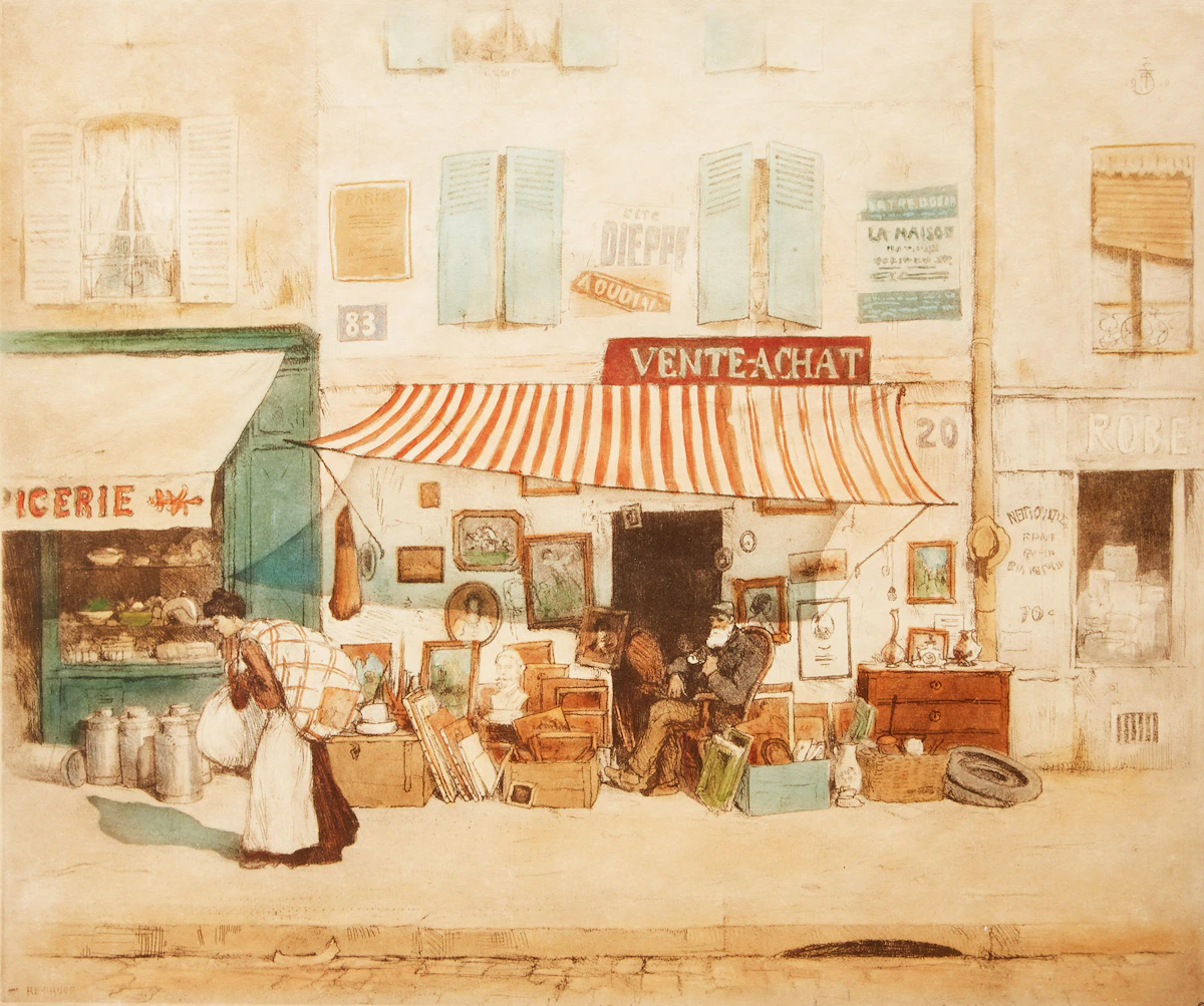 Tavik František  Šimon, French Antique Shop, aquatint in colours
