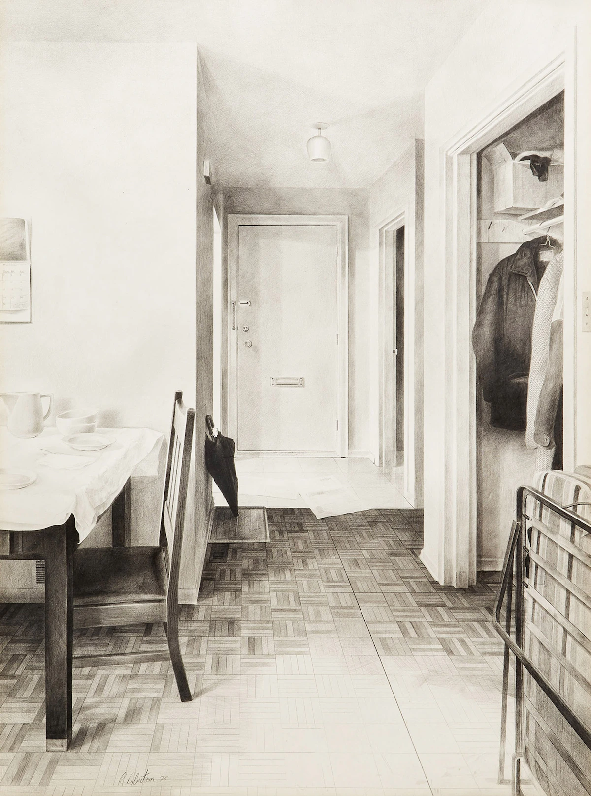 Richard Robertson, Hallway, carbon graphite on paper, 1976