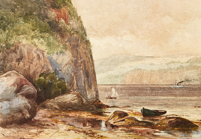 Capes Trinity & Eternity, Saguenay River with Paddlewheel Steamer in the Distance by Farquhar McGillivray Strachan Knowles