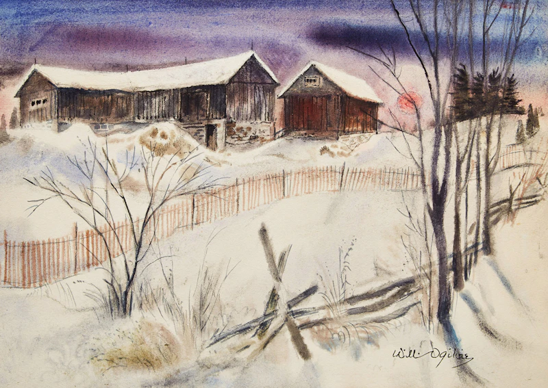 Barns and Snow Fence, Albion Hills by William Abernethy Ogilvie