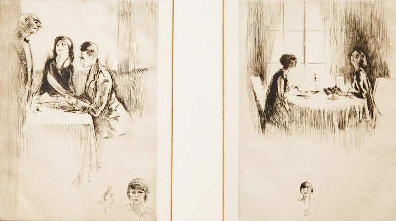 Au restaurant; Le dejeuner by Edgar Chahine