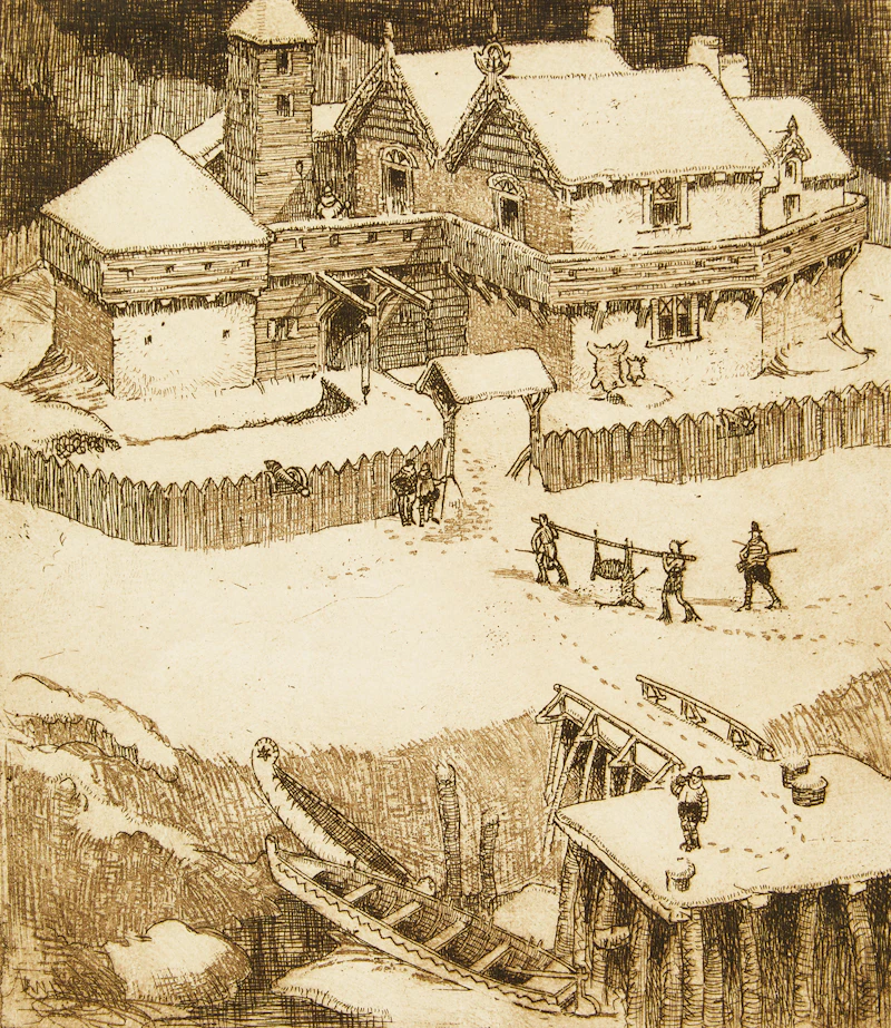 Champlain’s Habitation, Quebec, 1608 by Stanley Francis Turner