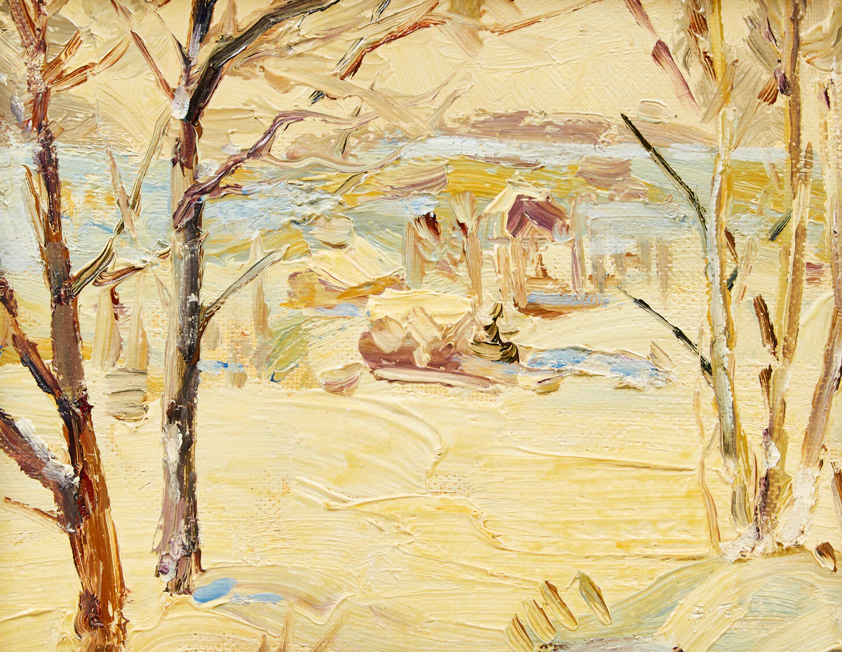 Armand Tatossian, Village in Winter, oil on board