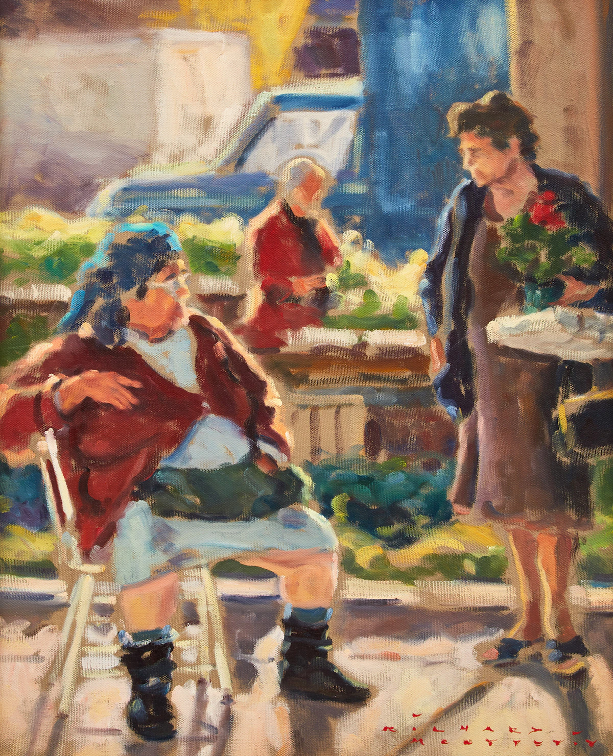 Richard Montpetit, Au Marché Theresa, Montreal (Marché Jean-Talon), oil on canvas, 1986