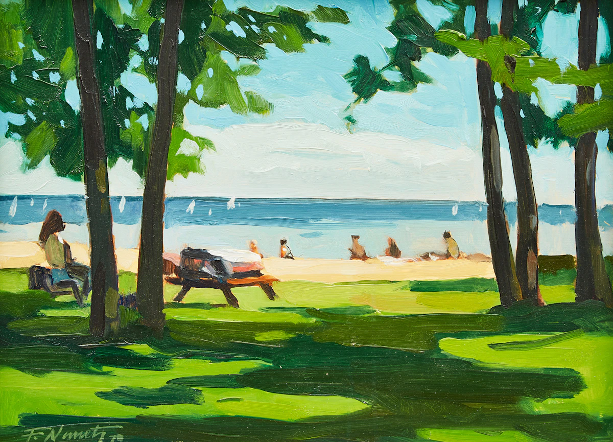 Frank Nemeth, L’été sur la plage, Beaconsfield (July on the Beach), oil on board, 1979