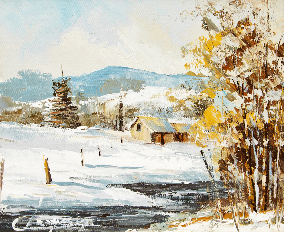 Claude Langevin, Paysage en hiver, oil on canvas
