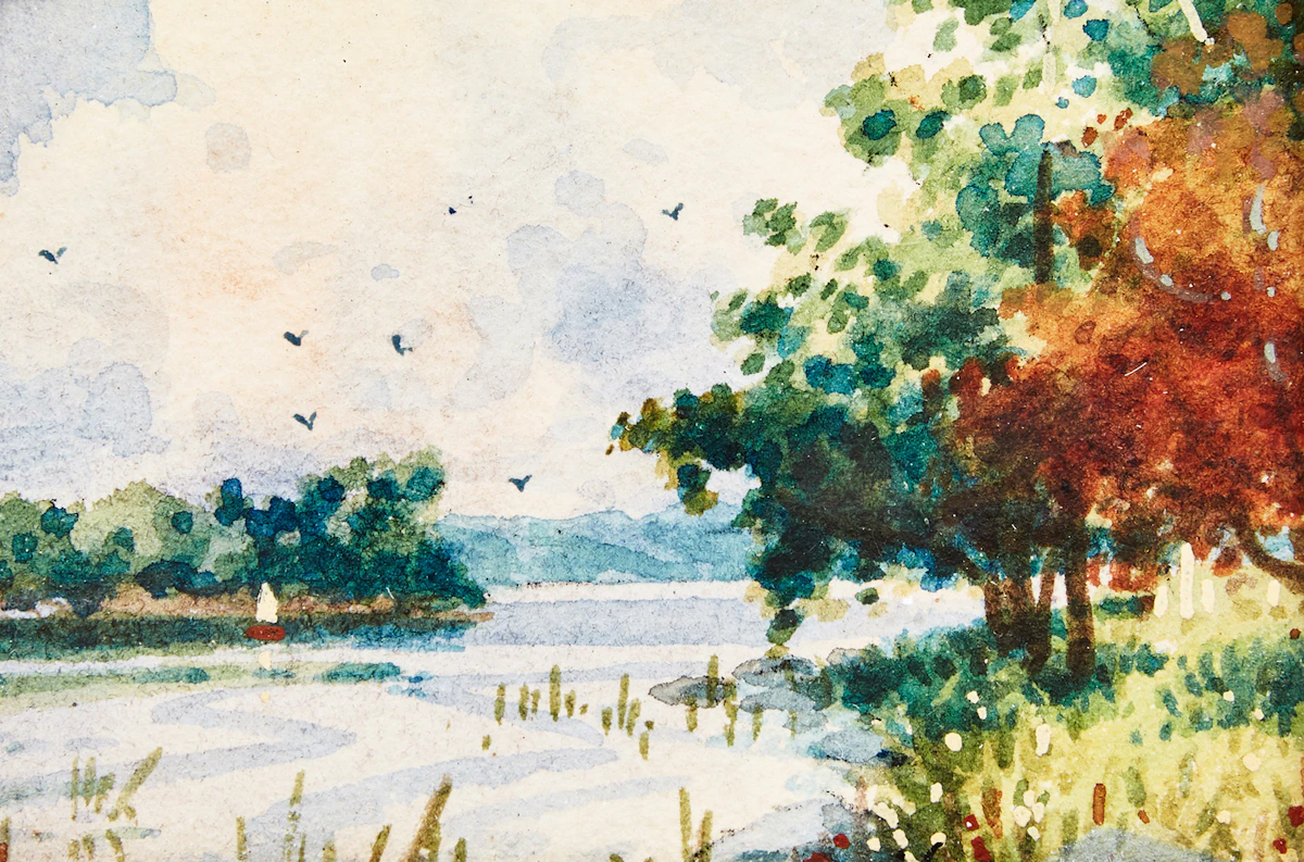 Willard Morse Mitchell, A Quiet Little Cove, St. Lawrence River near Montreal; Looking Towards Gaspé from Cap-Aux-Os, P.Q.; Beautiful Lac Lavallée at Val Morin Station, P.Q.  , three watercolours