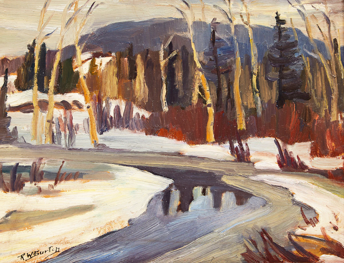 Ralph Wallace Burton, Untitled (Stream in Winter), oil on board