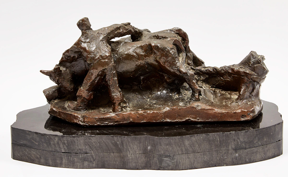 Alfred Laliberté, Les boeufs à la souche (Cattle Hauling a Tree Stump), bronze