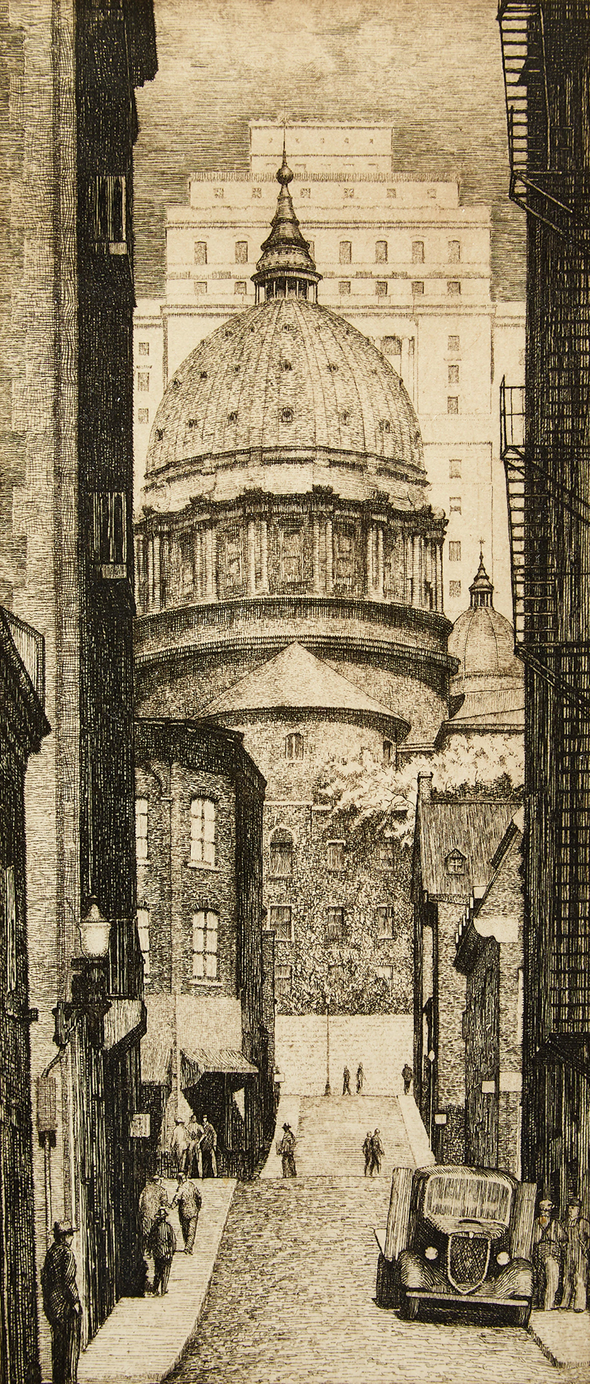 Frederick Bourchier Taylor, Looking Up St. Cecile Street, etching, 1939