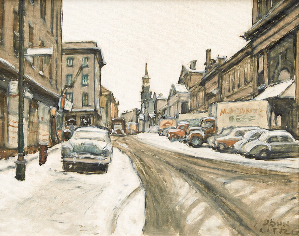 John Little, Rue St. Paul-Eglise Bonsecours  Marché Bonsecours, D’Autrefois Montreal, oil on canvas, 1987