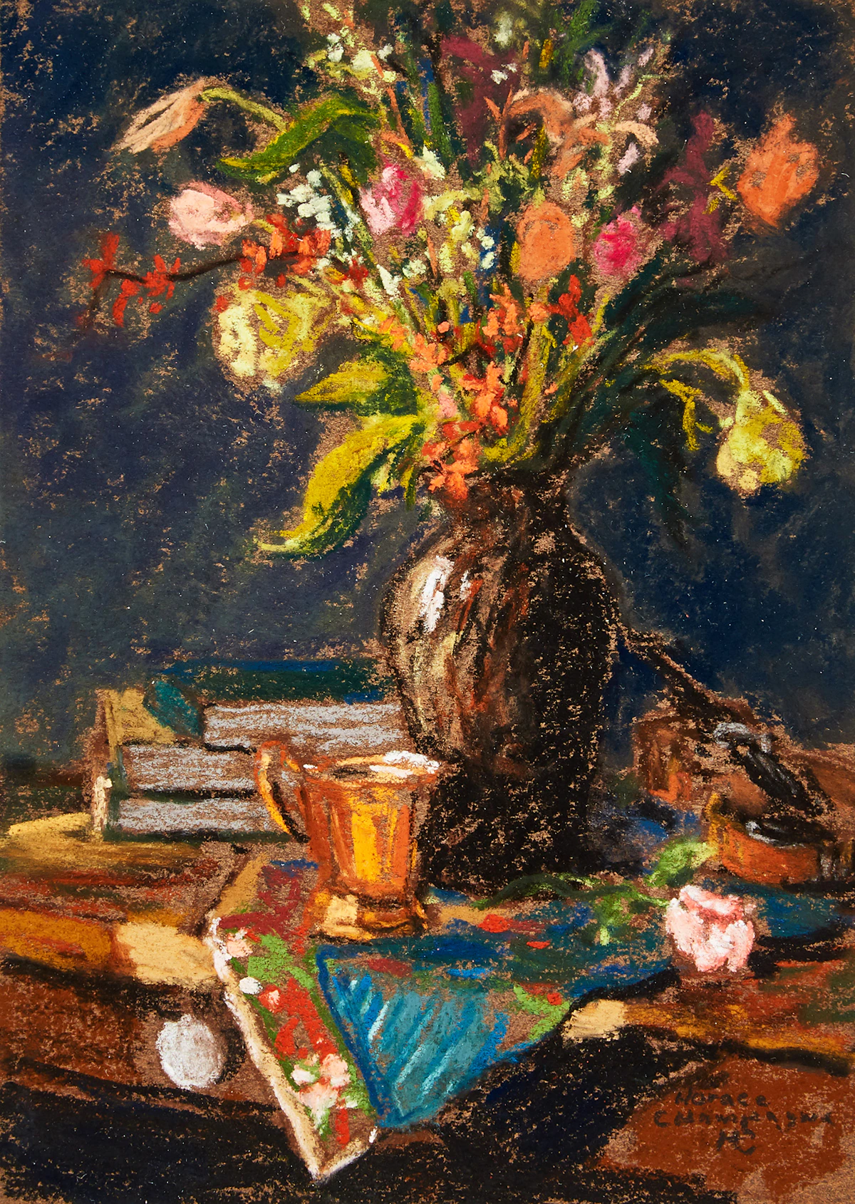 Horace Champagne, Books, A Rose & Antique Goblet, pastel, 1992