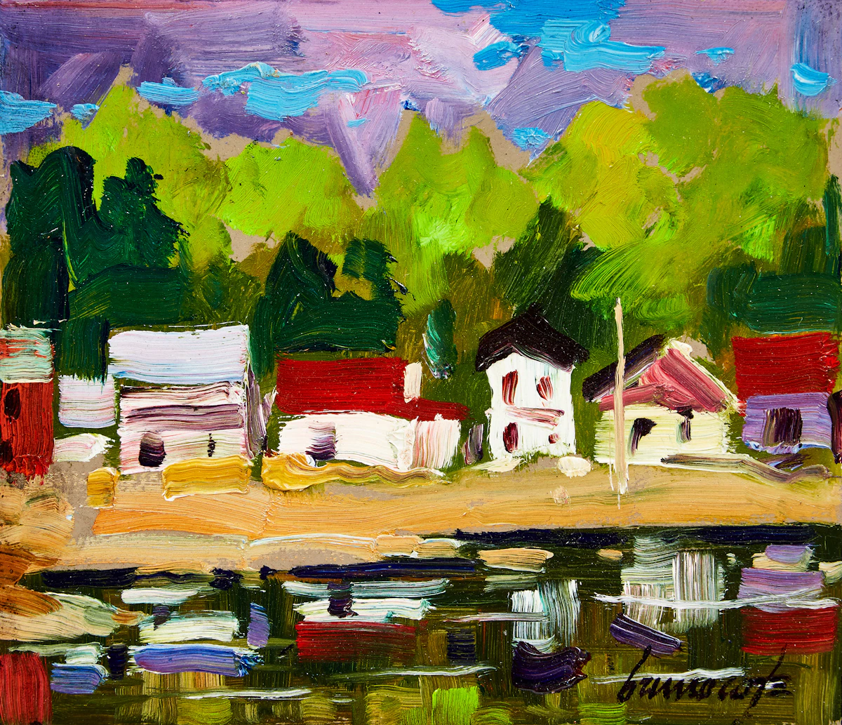 Bruno Côté, Reflected Houses, oil on board