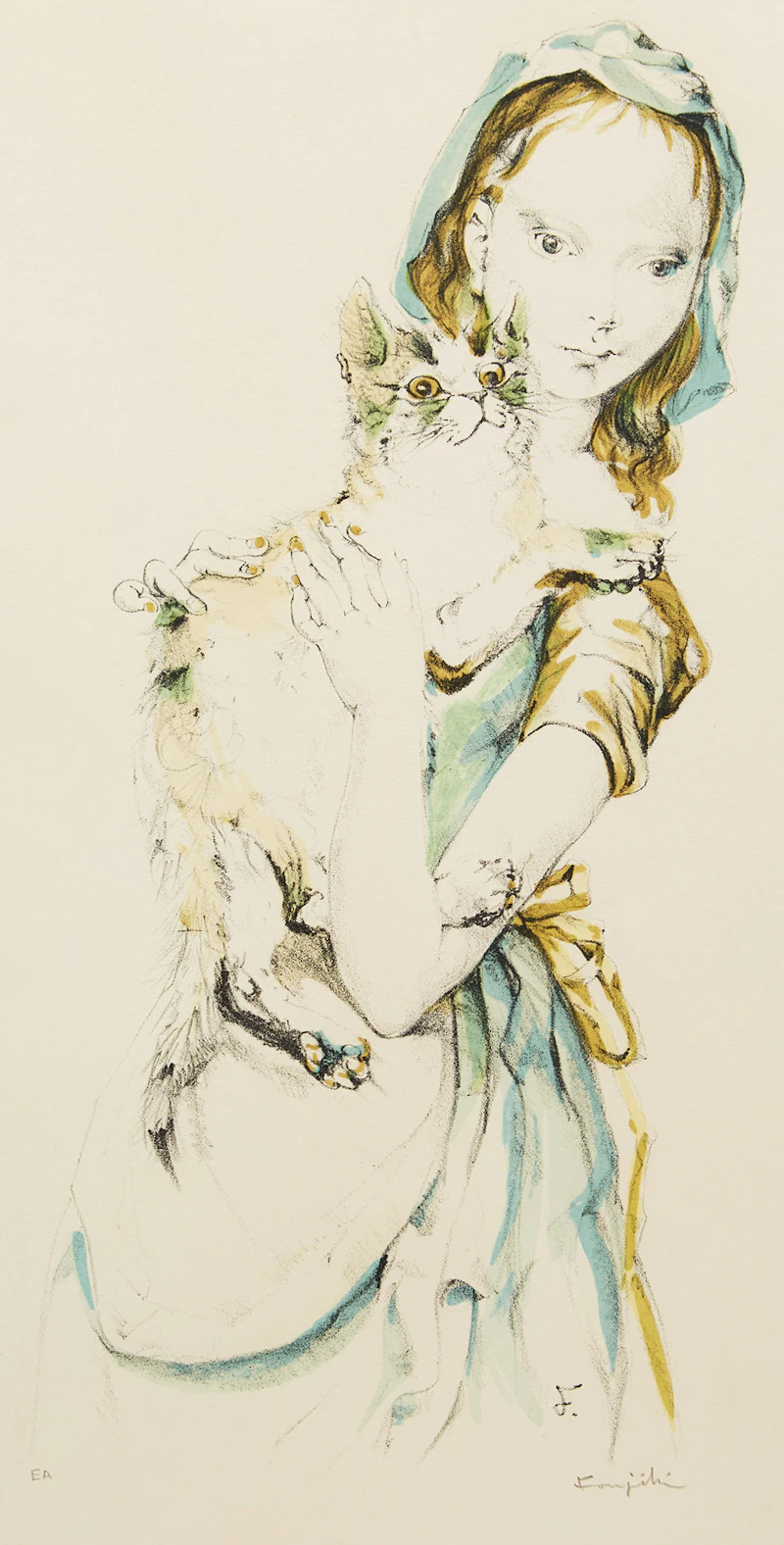 Girl with Cat (B.II.59.71) by Léonard Tsuguharu Foujita