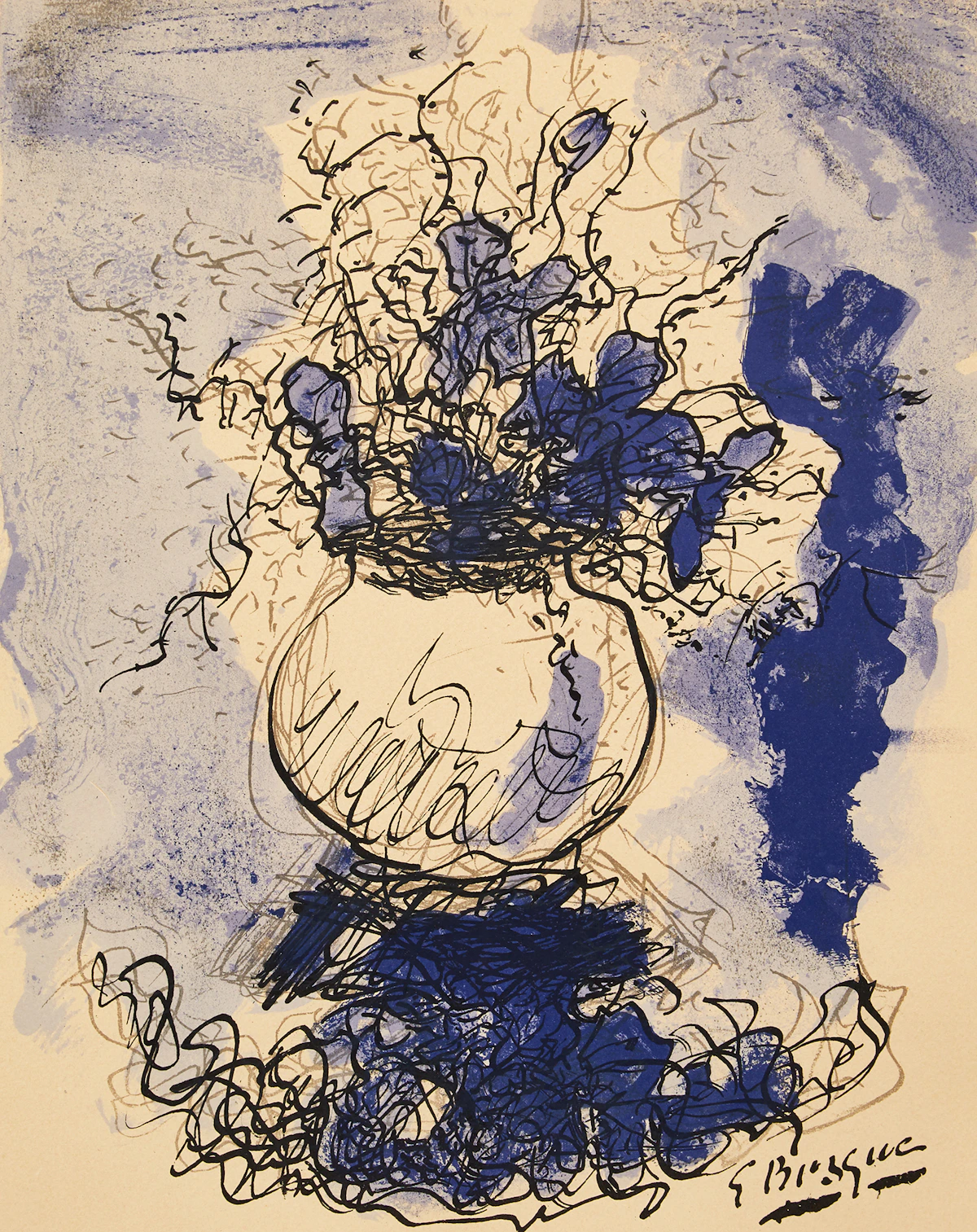 Georges Braque, Flower Still Life in Blue, lithograph in colours