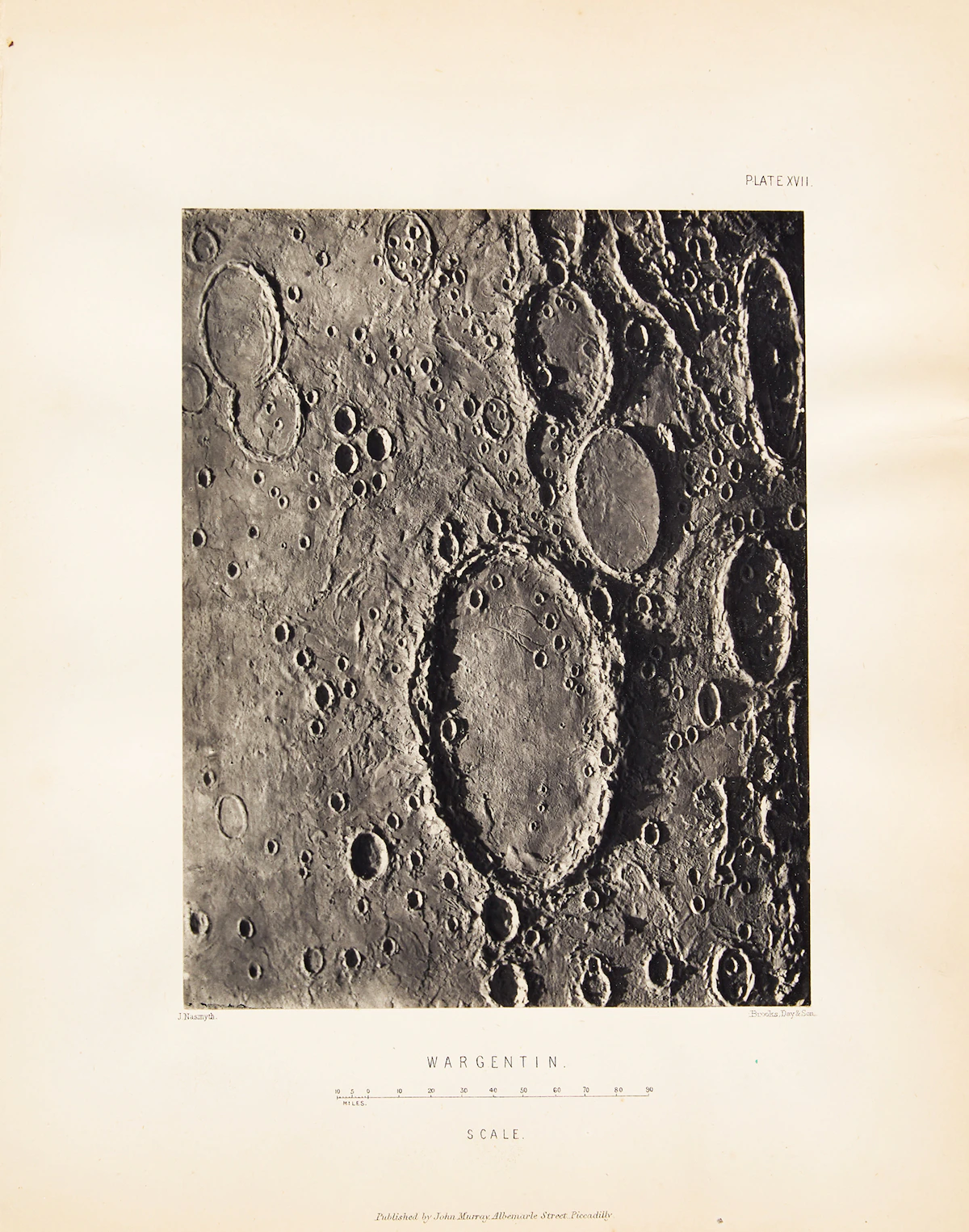 James Nasmyth, Wargentin (Plate 17 from The Moon: Considered as a Planet, a World and a Satellite), woodburytype