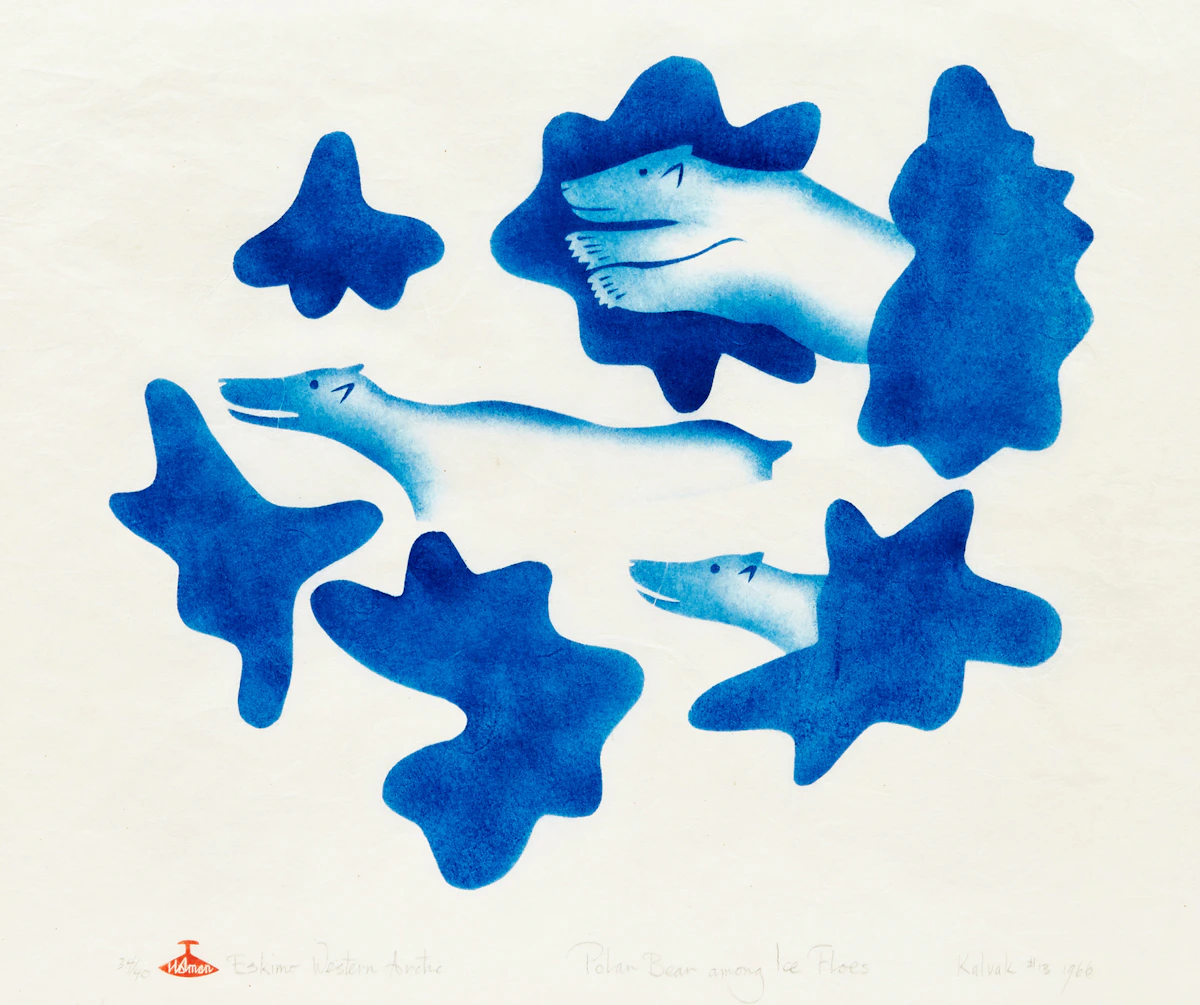 Helen Kalvak, Polar Bear Among Ice Floes , stencil, 1966