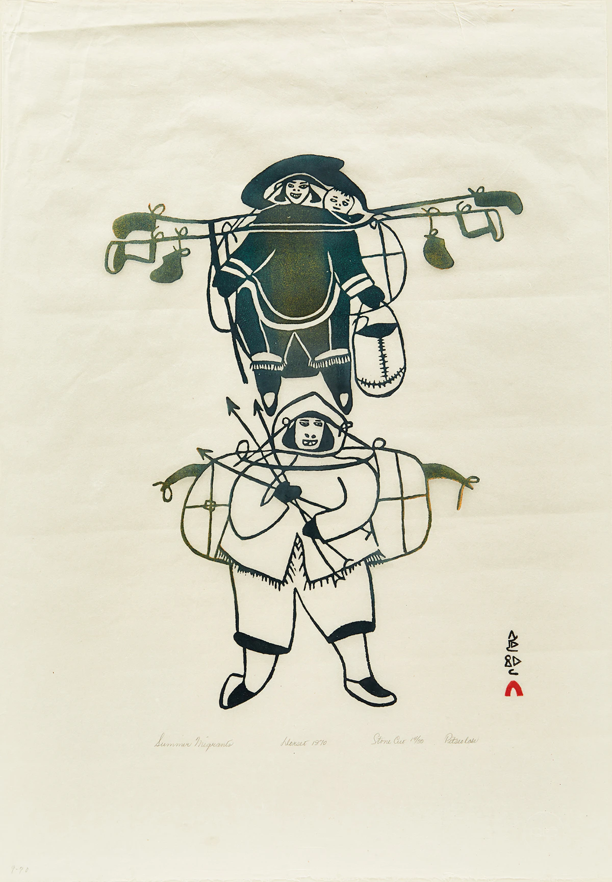 Pitseolak Ashoona, Summer Migration, stonecut, 1970