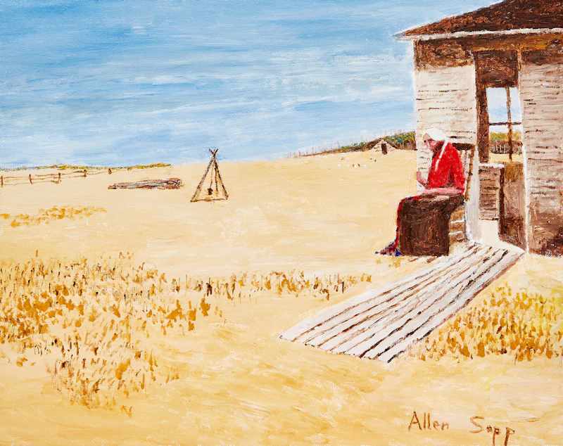 Nokum is Sewing Outside by Allen Sapp