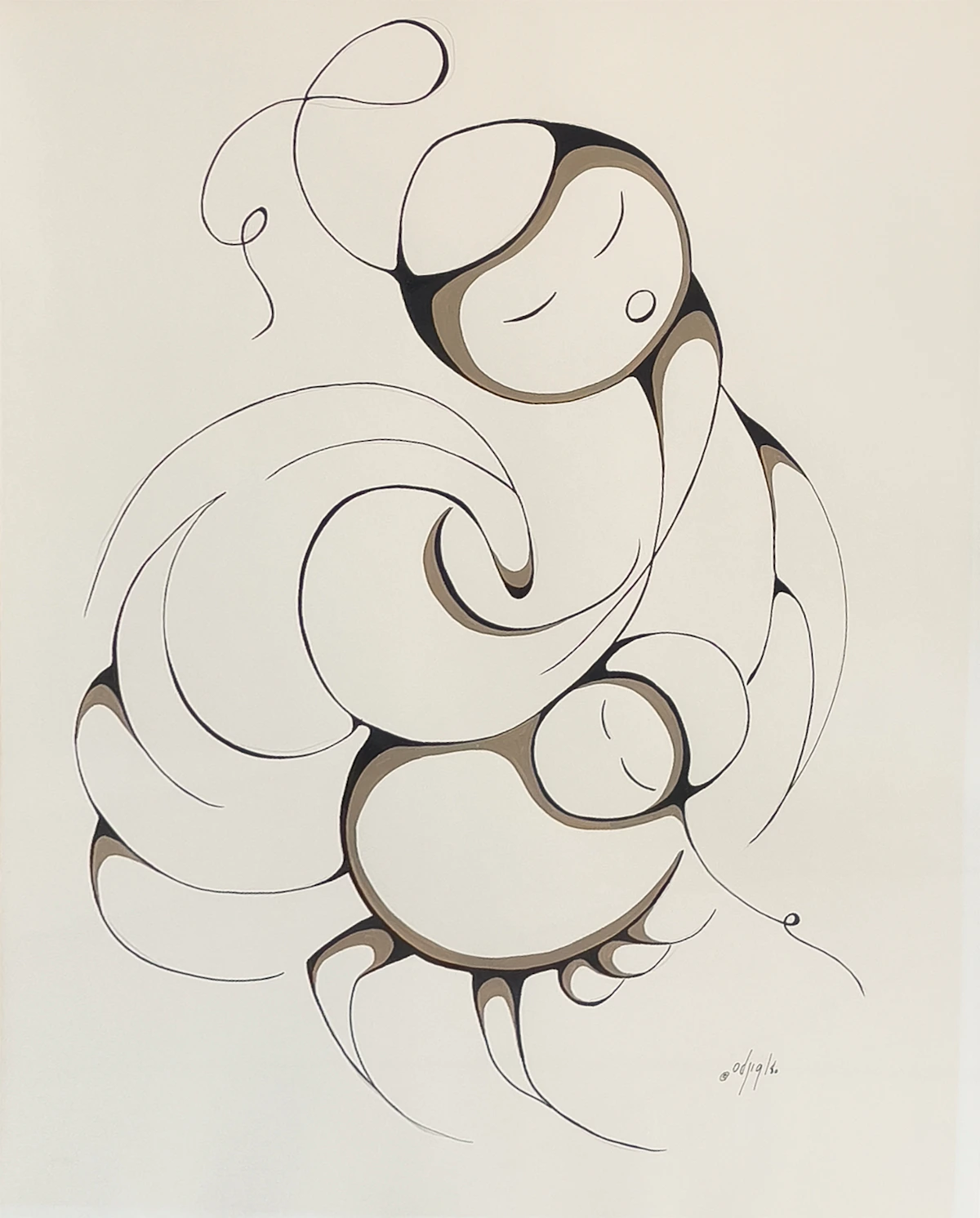 Daphne Odjig, Mother and Child, ink & mixed media, 1980